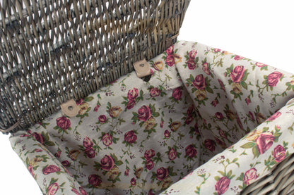 Antique Wash Willow Small Square Laundry Basket with Garden Rose Lining