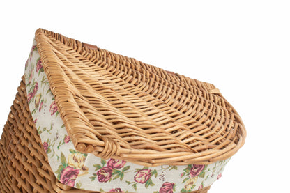 Light Steamed Willow Corner Linen Basket with Garden Rose Lining - Small
