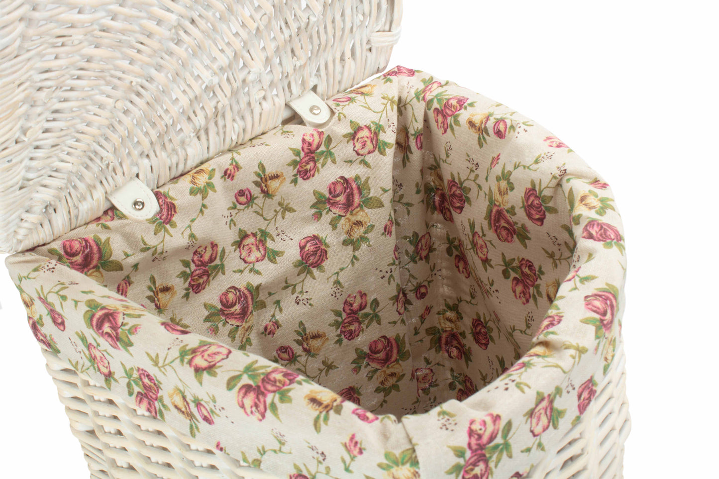 White Wash Willow Corner Laundry Hamper with Garden Rose Lining - Small