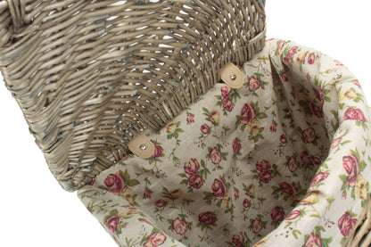 Antique Wash Willow Small Corner Linen Basket with Garden Rose Lining