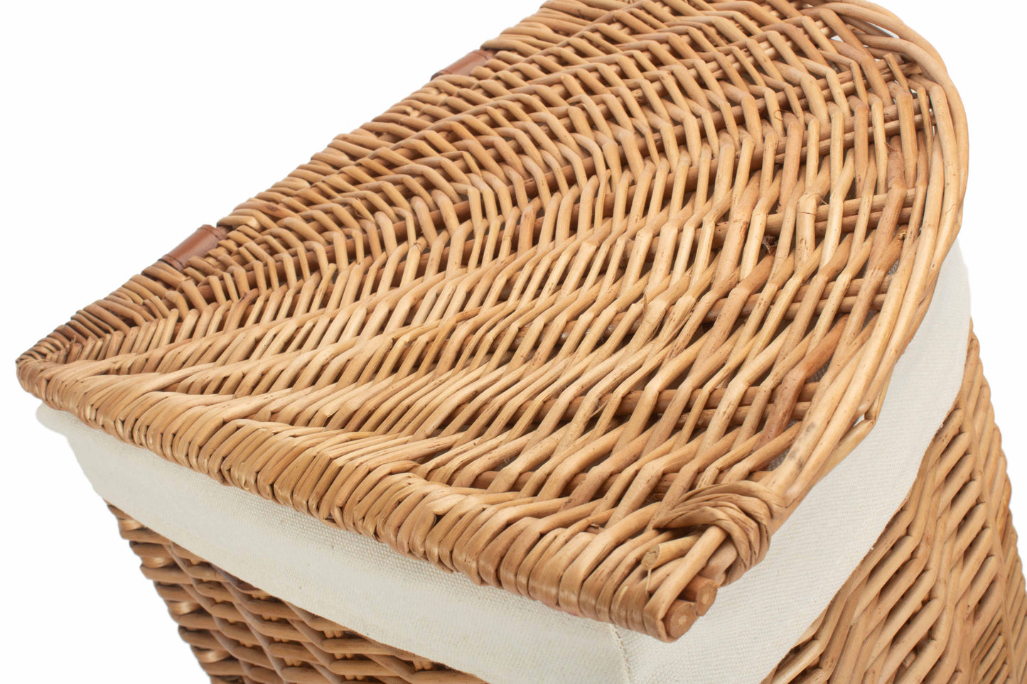 Light Steamed Willow Corner Linen Basket with White Lining - Small