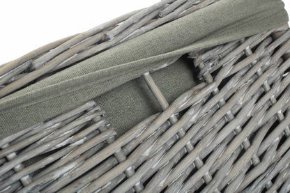 Grey Wash Willow Square Laundry Basket with Grey Sage Lining - Small