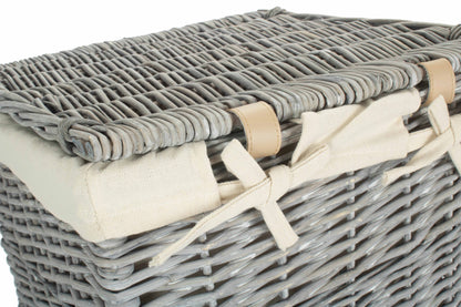 Grey Wash Willow Square Laundry Basket with White Lining - Small