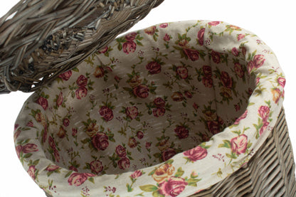 Antique Wash Willow Small Round Linen Basket with Garden Rose Lining