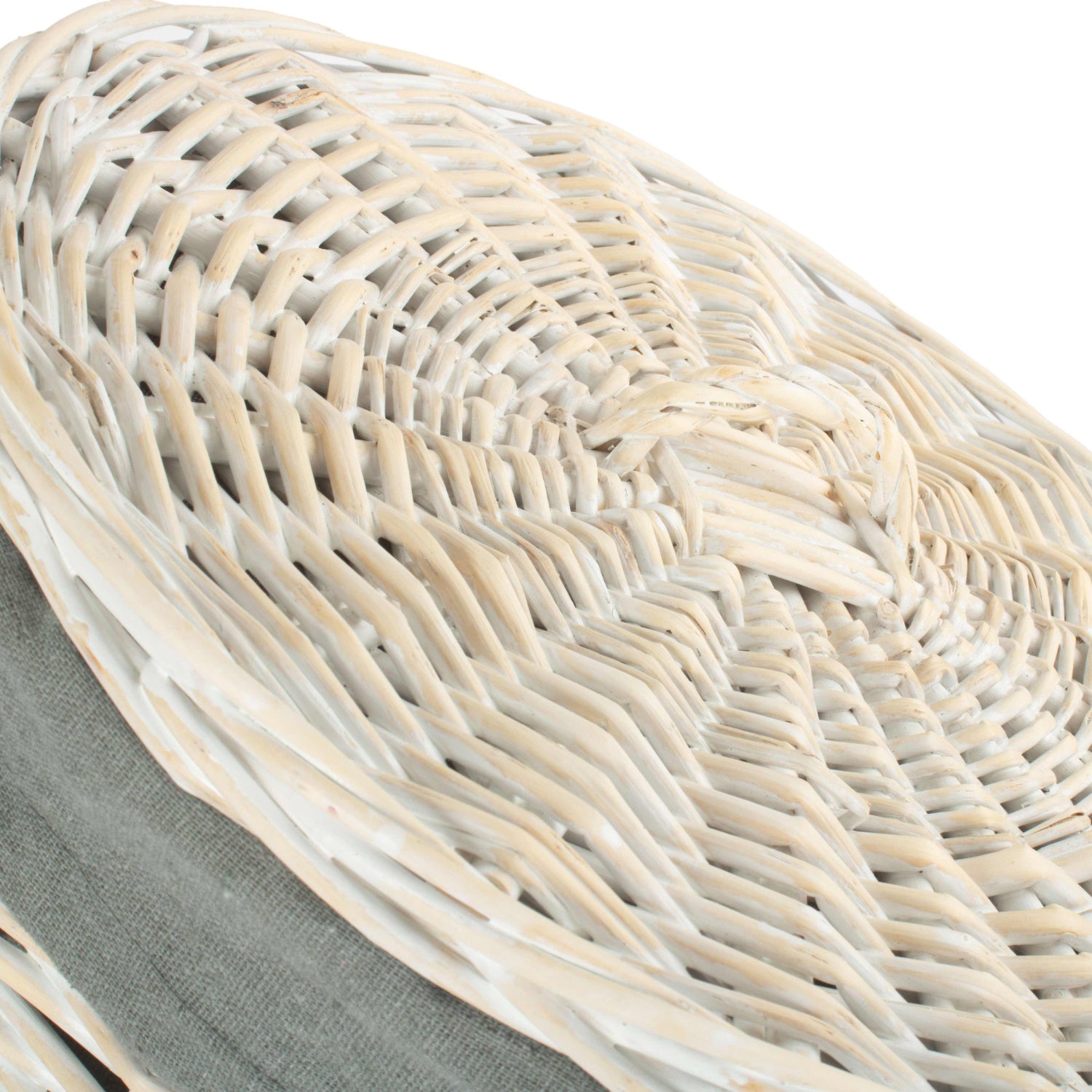 Round White Wash Willow Round Laundry Hamper with Grey Sage Lining - Small