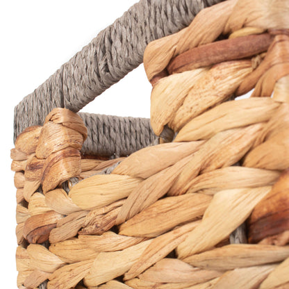 Small Water Hyacinth Rectangular Storage Basket With Grey Rope Border