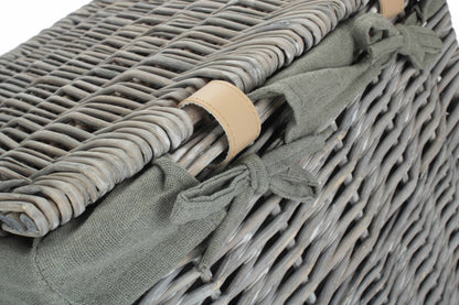 Grey Wash Willow Square Laundry Basket with Grey Sage Lining - Small