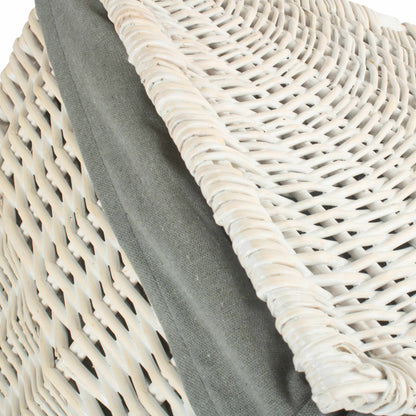 White Wash Willow Corner Laundry Hamper with Grey Sage Lining - Small