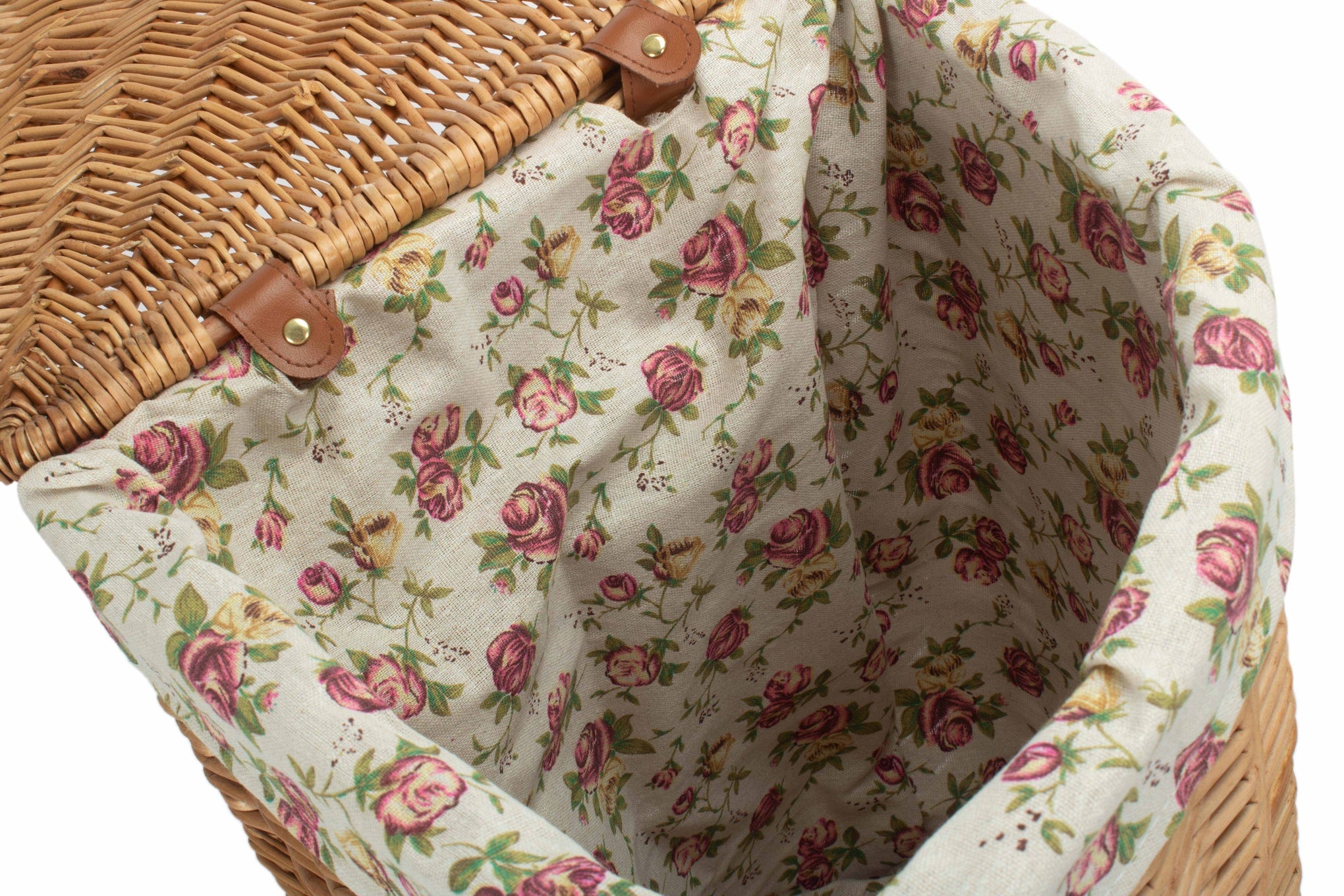 Light Steamed Willow Corner Linen Basket with Garden Rose Lining - Small