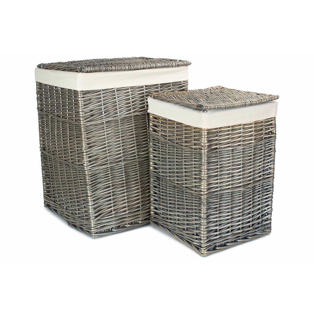 Antique Wash Willow Square Laundry Basket Lining Set 2