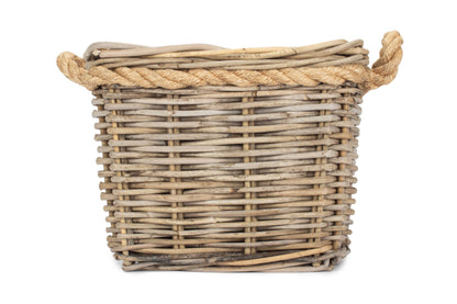 Square Tapered Rope Handled Rattan Planter With Plastic Lining