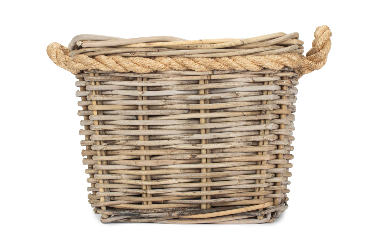 Square Tapered Rope Handled Rattan Planter With Plastic Lining