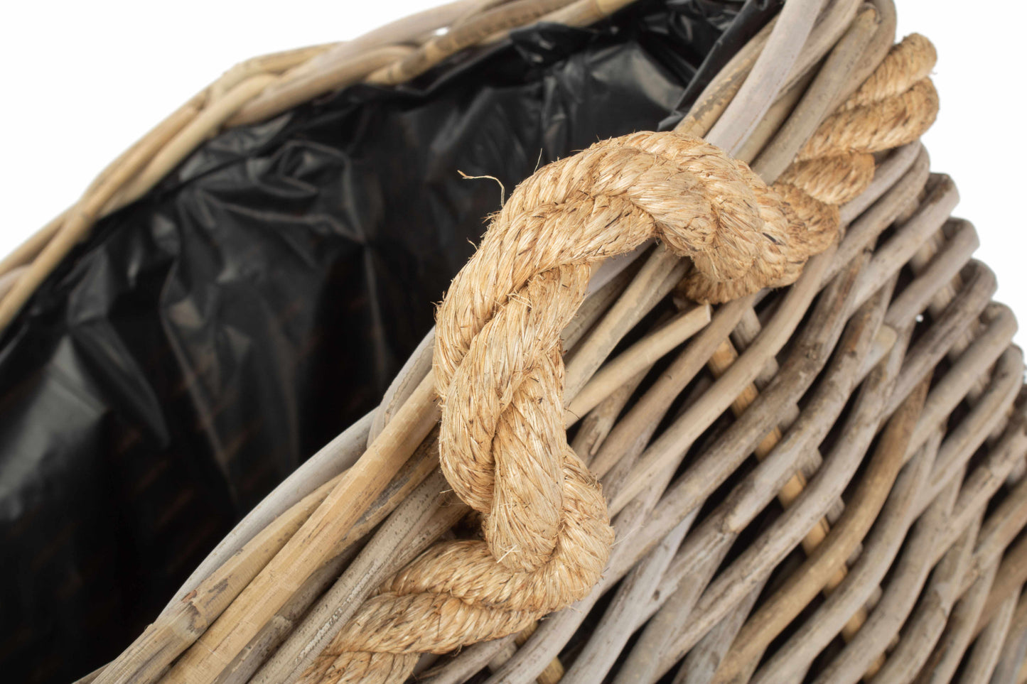 Square Tapered Rope Handled Rattan Planter With Plastic Lining