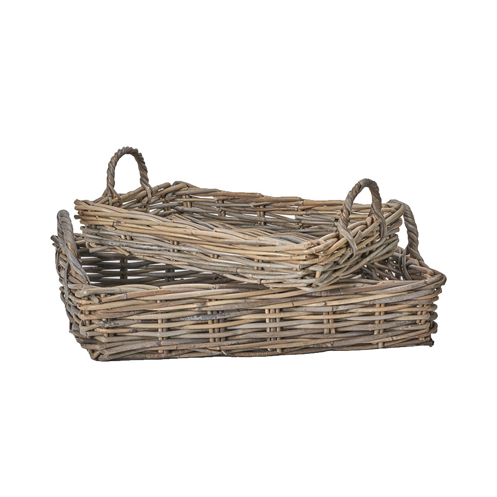 Set of 2 Grey Kubu Rattan Tray Baskets