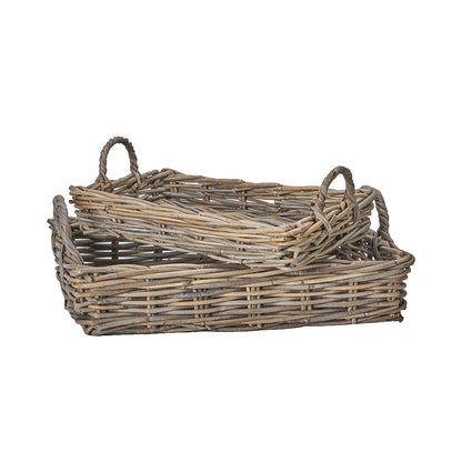 Set of 2 Grey Kubu Rattan Tray Baskets