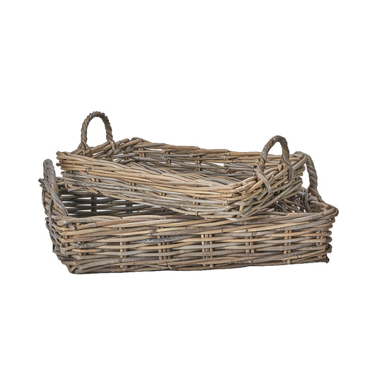 Set of 2 Grey Kubu Rattan Tray Baskets