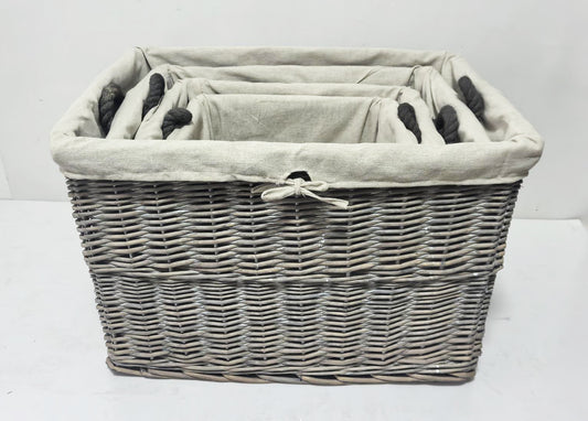 Wovenhill Wicker Grey Wash Storage Basket with Lining