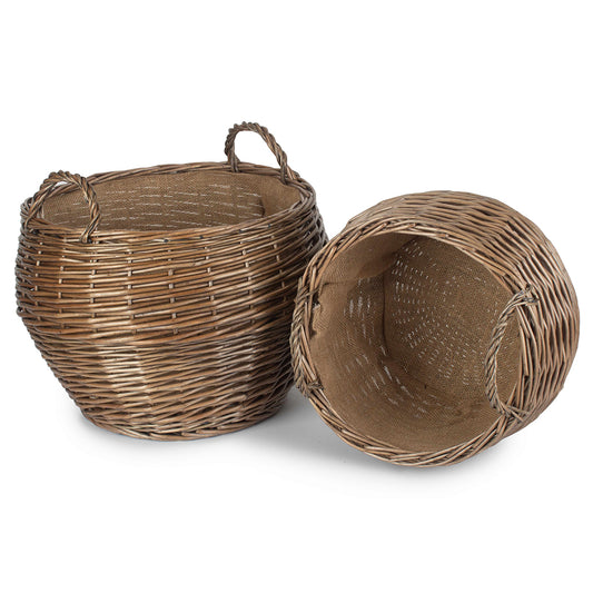 Antique Wash Willow Stumpy Basket Set 2