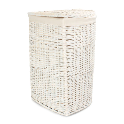 White Wash Willow Corner Laundry Hamper with White Lining - Large