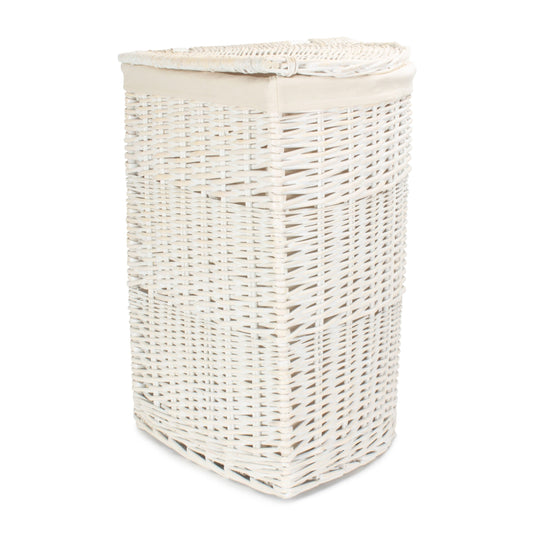 White Wash Willow Corner Laundry Hamper with White Lining - Large