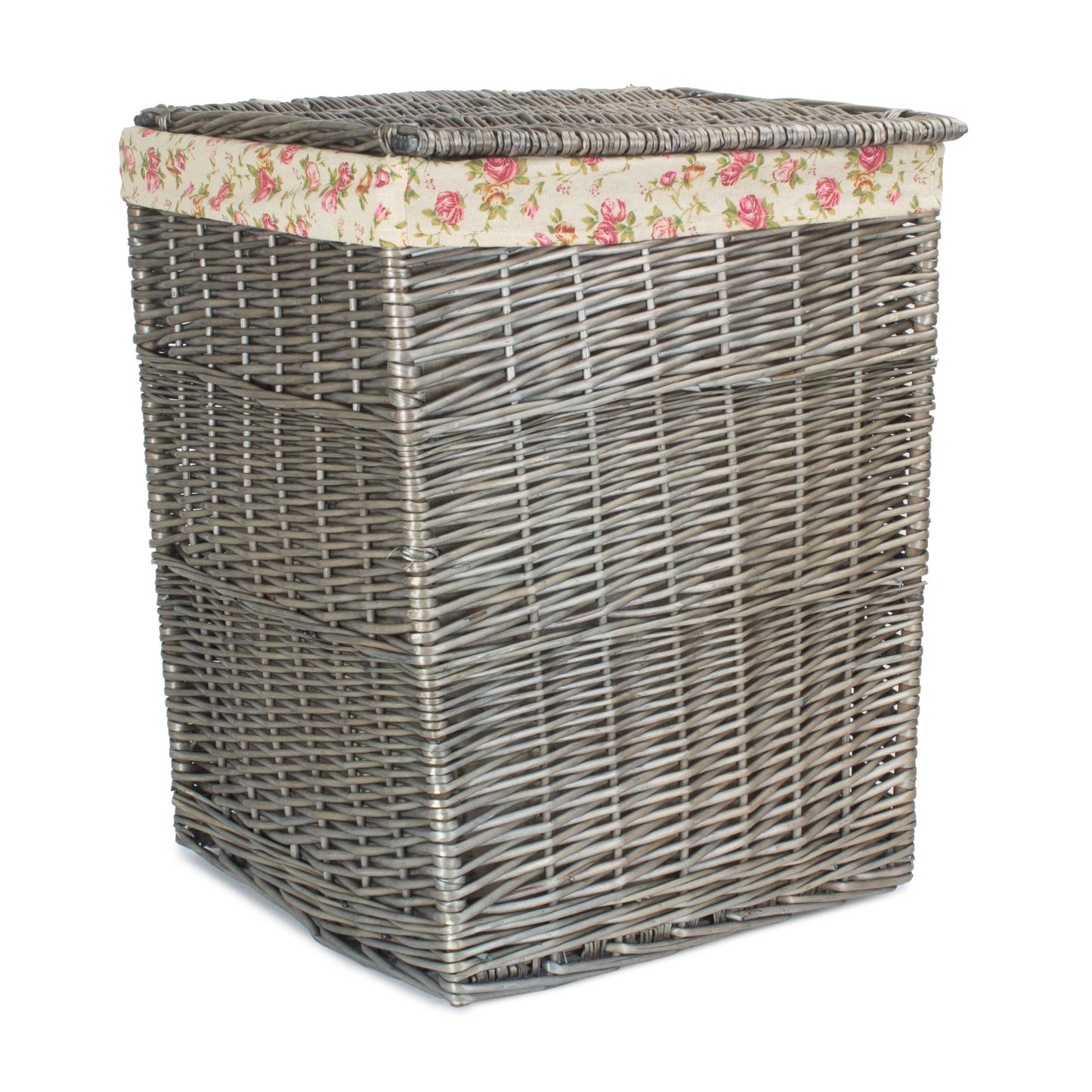 Antique Wash Willow Large Square Laundry Basket with Garden Rose Lining