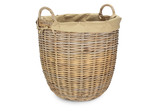 Tall Round Kubu Rattan Log Basket with Cordura Lining - Large
