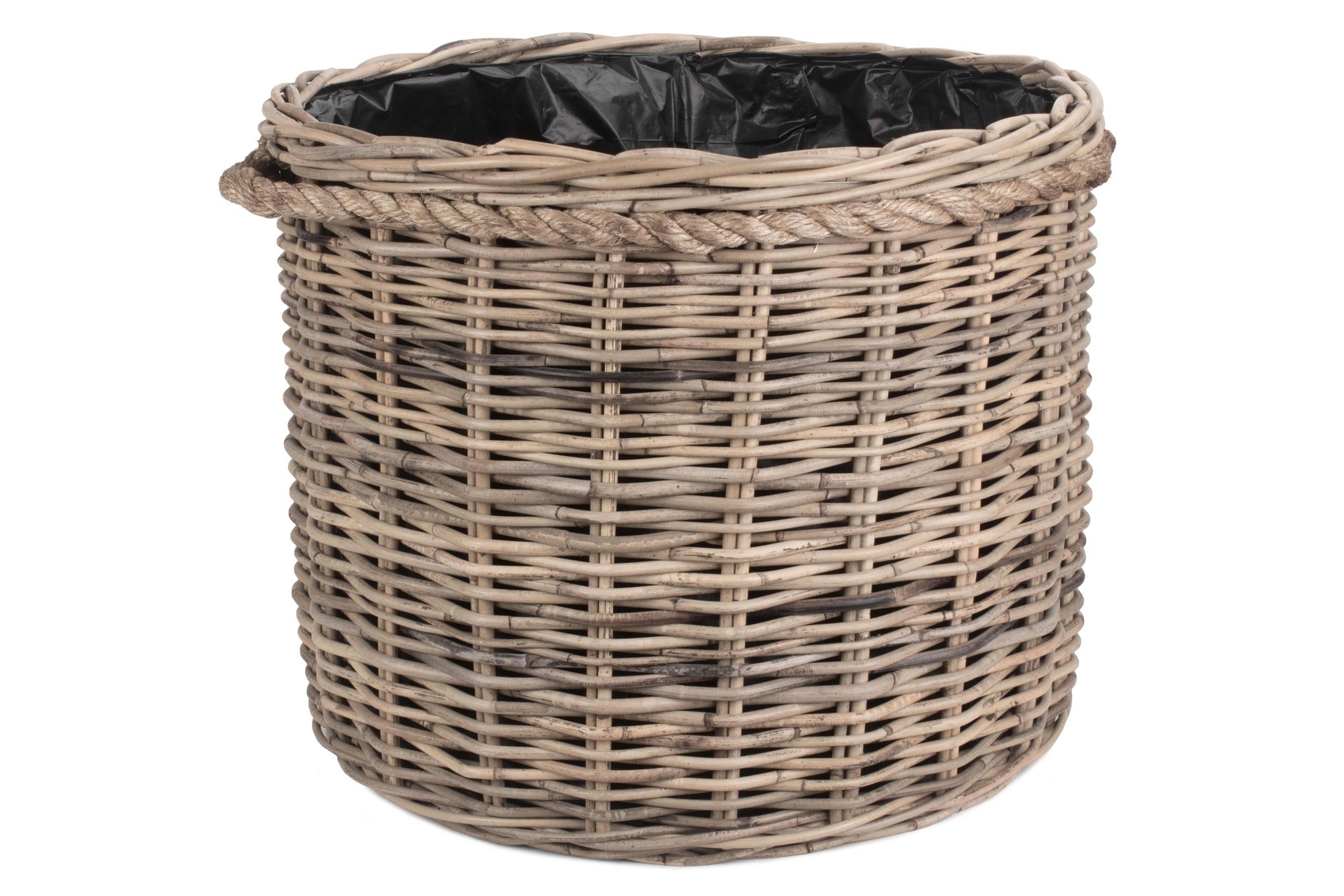 Rope Handled Rattan Round Planter With Plastic Lining Set 2