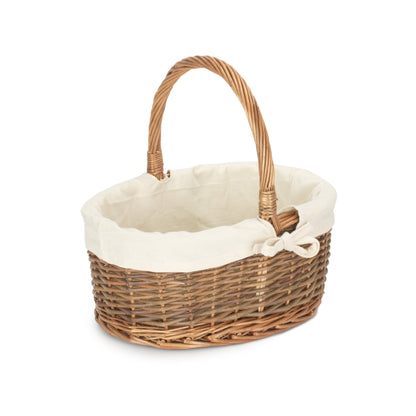 Oval Unpeeled Willow Shopper Basket with White Lining - Size 2 Medium