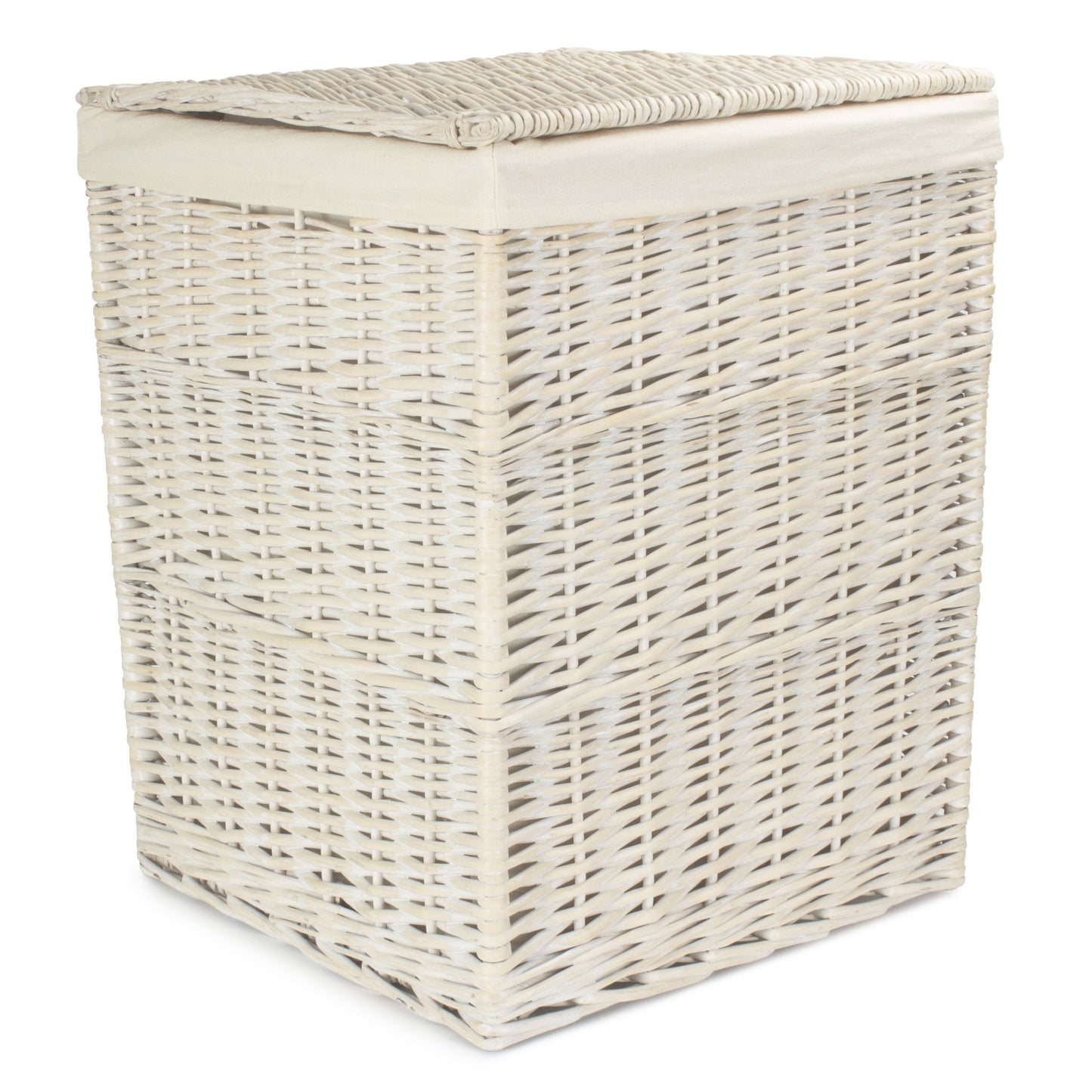 White Wash Willow Square Laundry Hamper with White Lining - Large