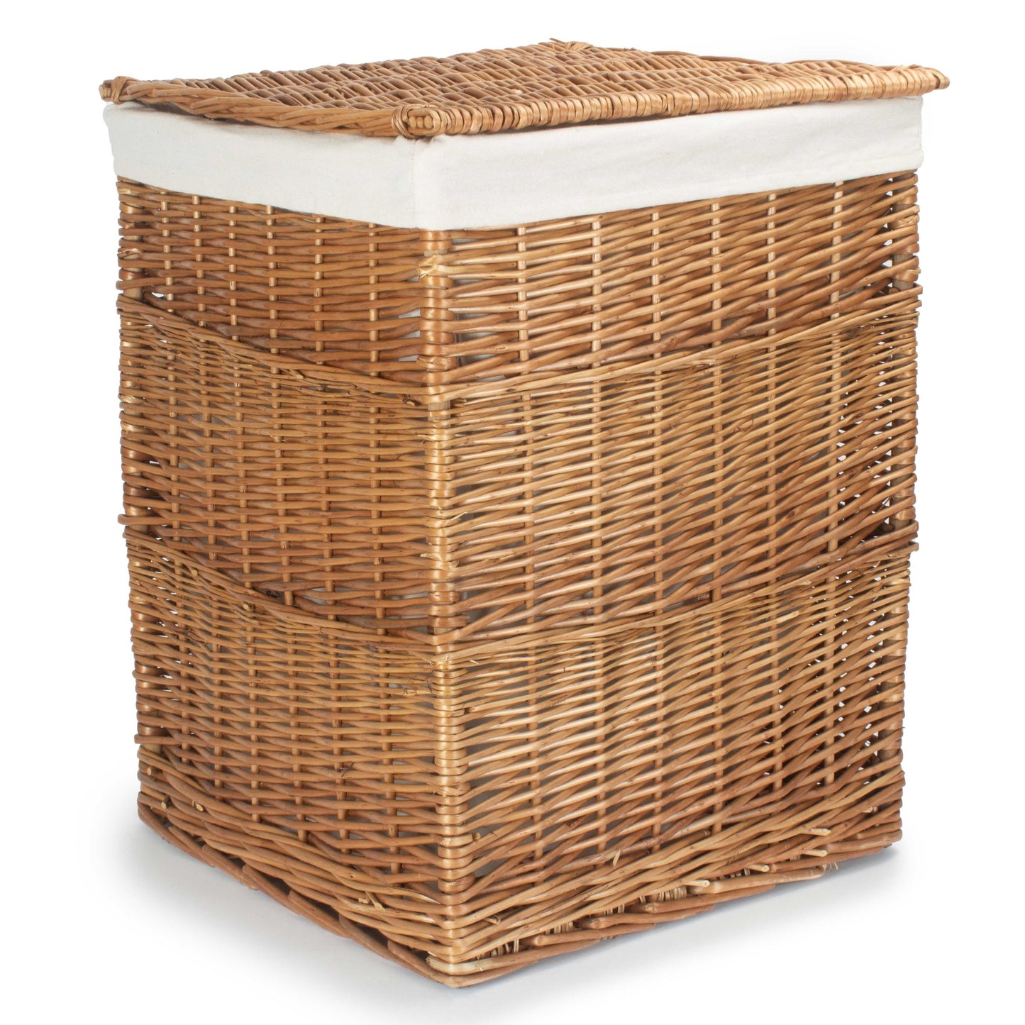 Light Steamed Willow Square Laundry Basket with White Lining - Large