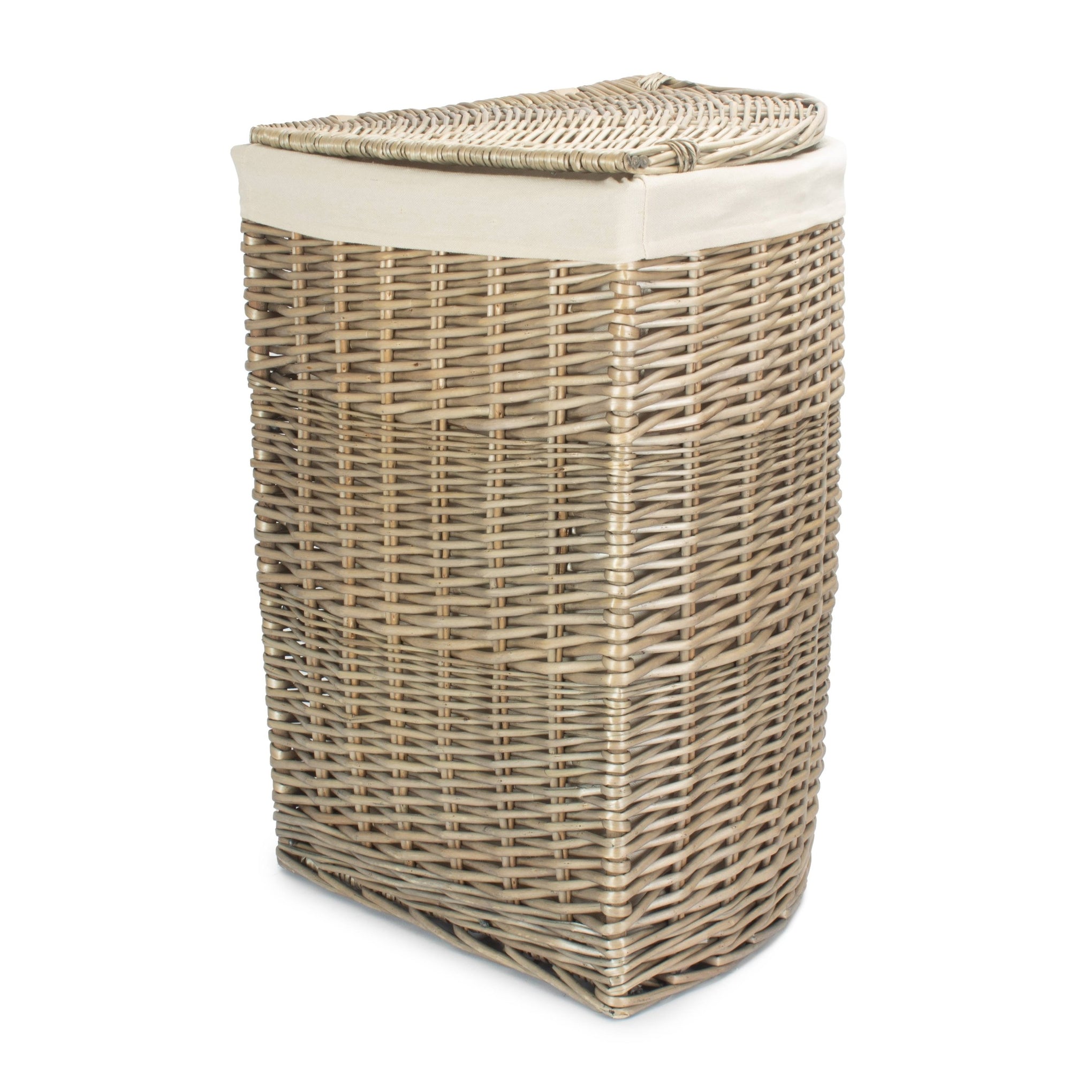 Antique Wash Willow Large Corner Linen Basket with White Lining