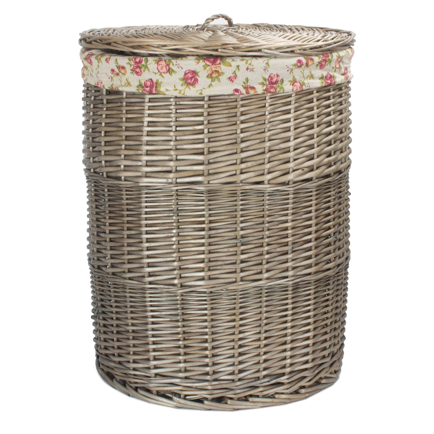 Antique Wash Willow Large Round Linen Basket with Garden Rose Lining