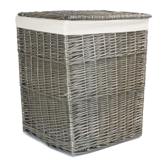 Antique Wash Willow Large Square Laundry Basket with White Lining