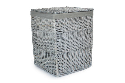 Grey Wash Willow Square Laundry Basket with Grey Sage Lining - Large