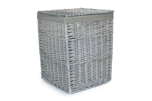 Grey Wash Willow Square Laundry Basket with Grey Sage Lining - Large