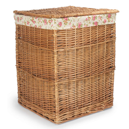 Light Steamed Willow Square Laundry Basket with Garden Rose Lining - Large
