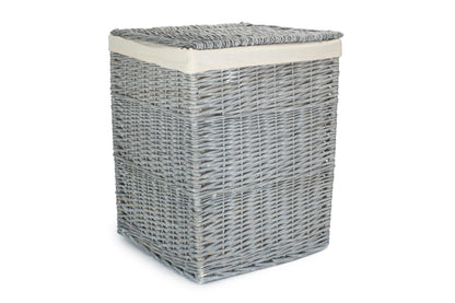 Grey Wash Willow Square Laundry Basket with White Lining - Large
