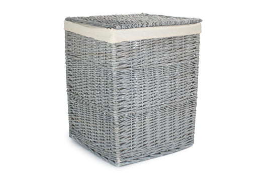 Grey Wash Willow Square Laundry Basket with White Lining - Large