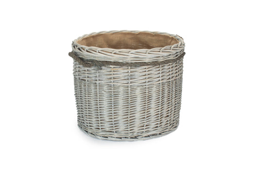 Grey Wash Willow Round Storage Basket Size 2 - Medium