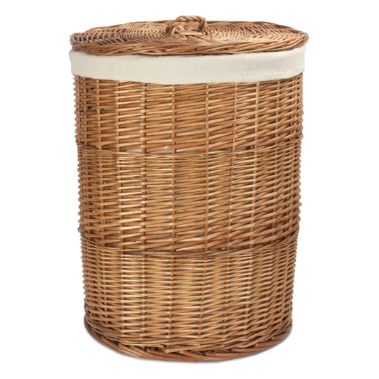 Light Steamed Willow Round Linen Basket with White Lining - Large