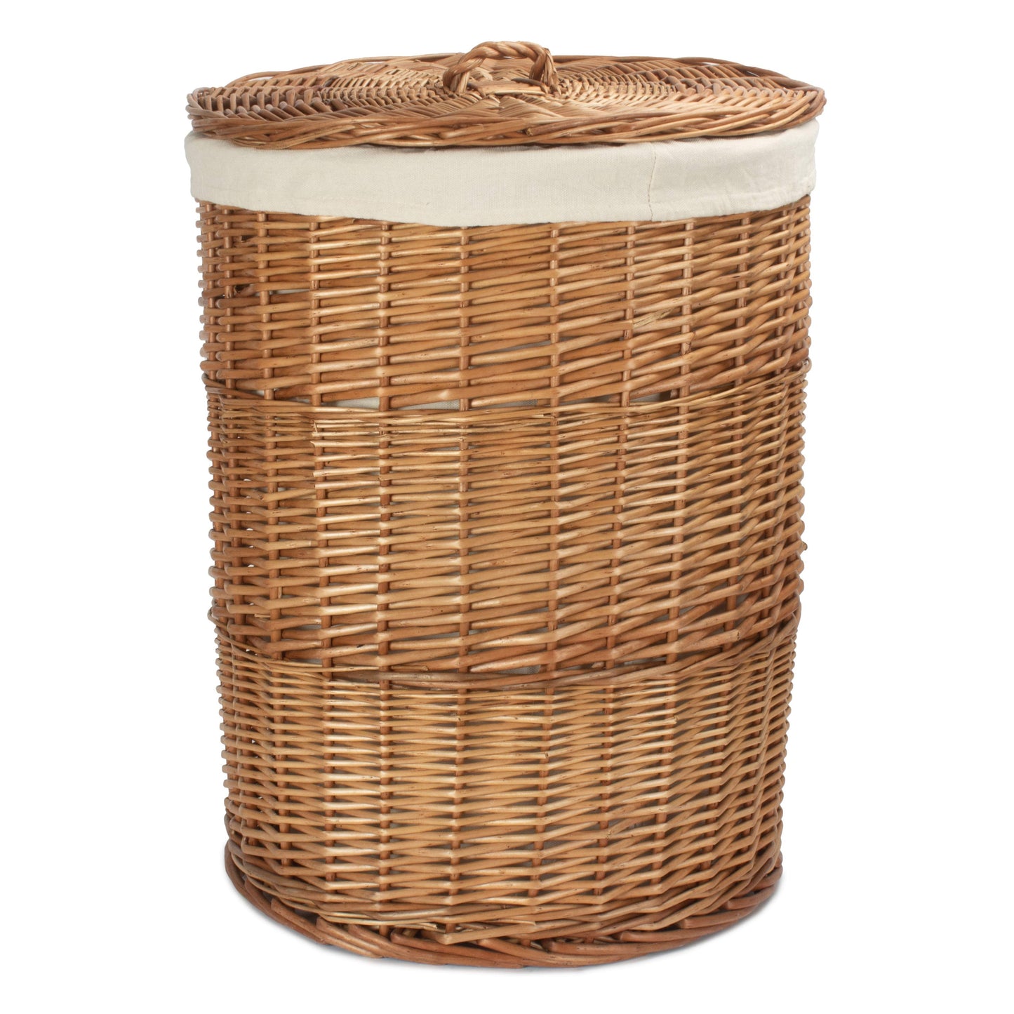 Light Steamed Willow Round Linen Basket with White Lining - Large