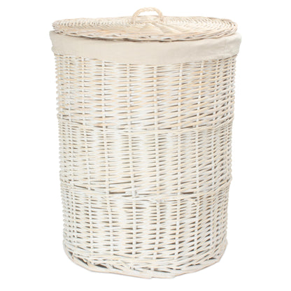 White Wash Willow Round Laundry Hamper with White Lining - Large