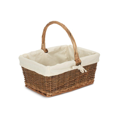 Rectangular Unpeeled Willow Shopper Basket with White Lining - Size 2 Medium