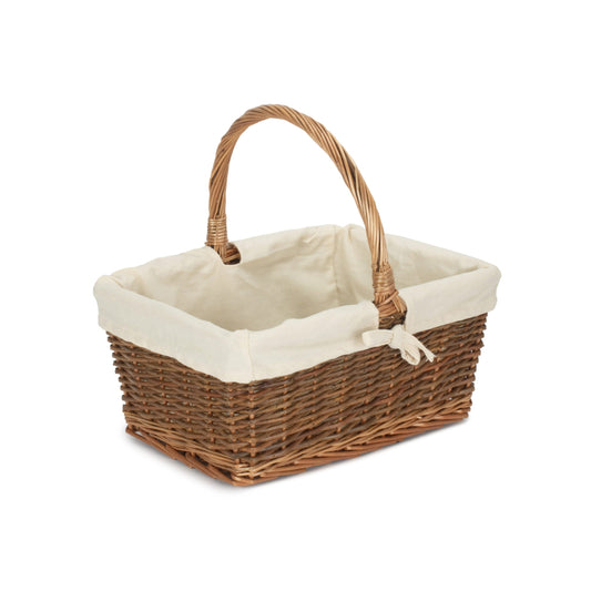 Rectangular Unpeeled Willow Shopper Basket with White Lining - Size 2 Medium