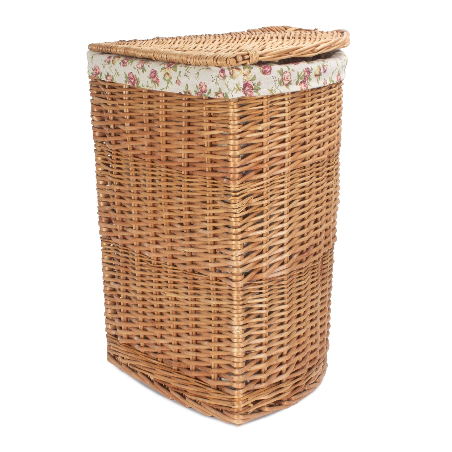 Light Steamed Willow Corner Linen Basket with Garden Rose Lining - Large