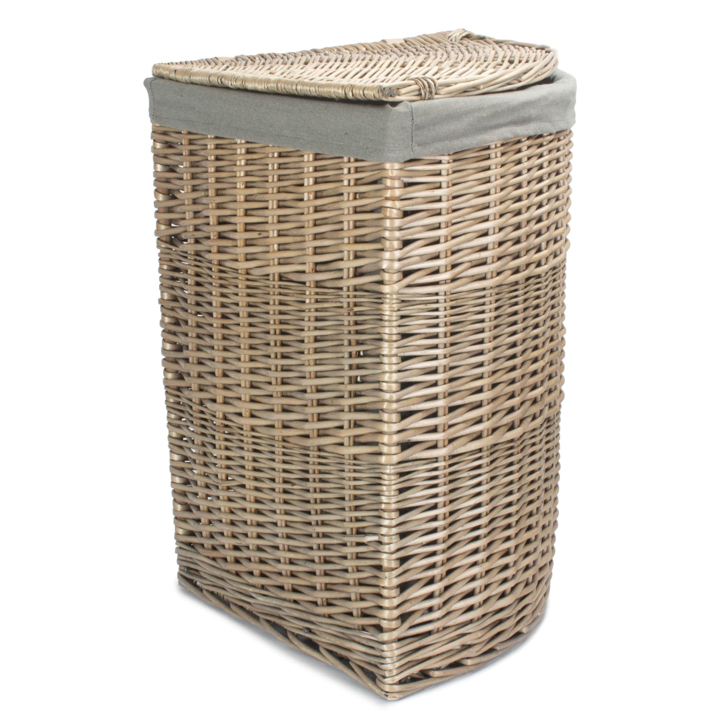 Large Antique Wash Corner Linen Basket With Grey Sage Lining