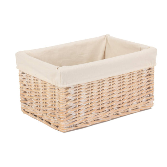 Medium White Wash Willow Storage Basket with White Lining