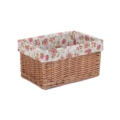 Medium Double Steamed Willow Storage Basket with Garden Rose Lining