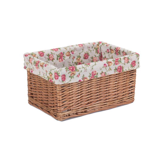 Medium Double Steamed Willow Storage Basket with Garden Rose Lining