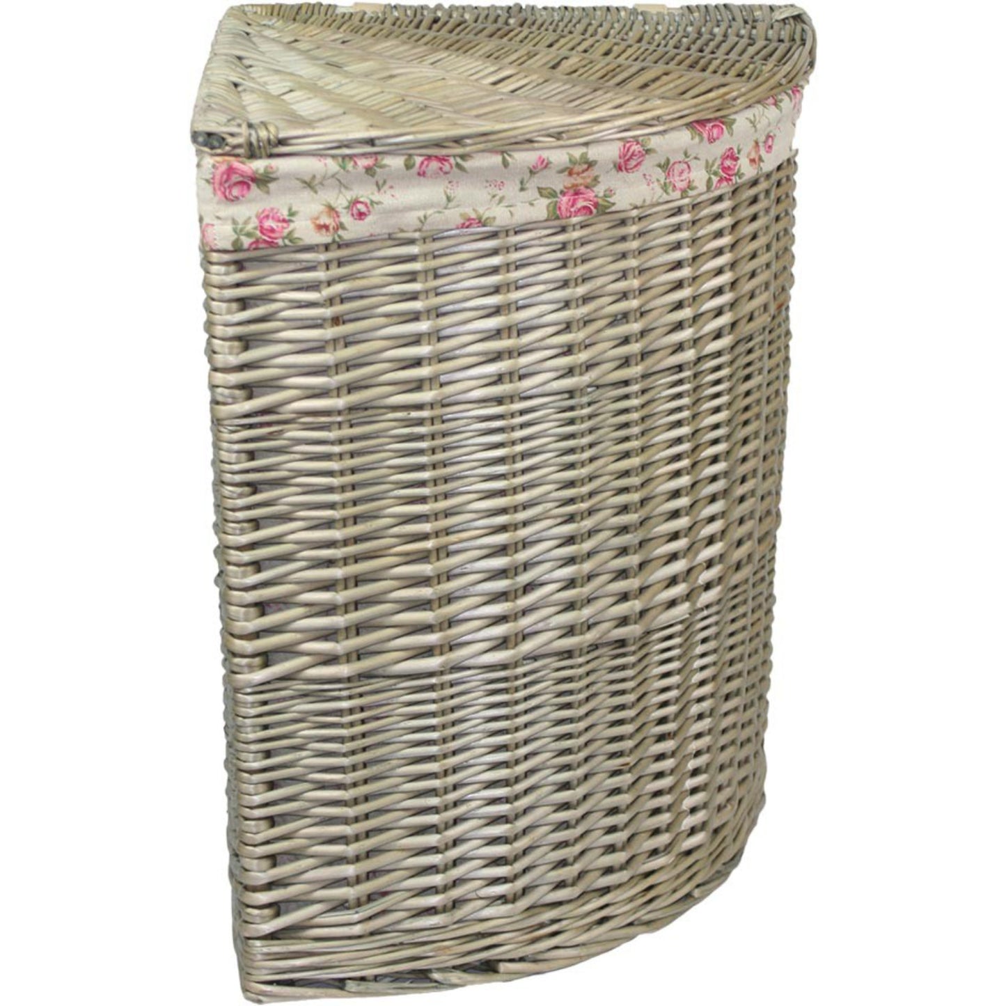 Large Antique Wash Corner Linen Basket With Garden Rose Lining